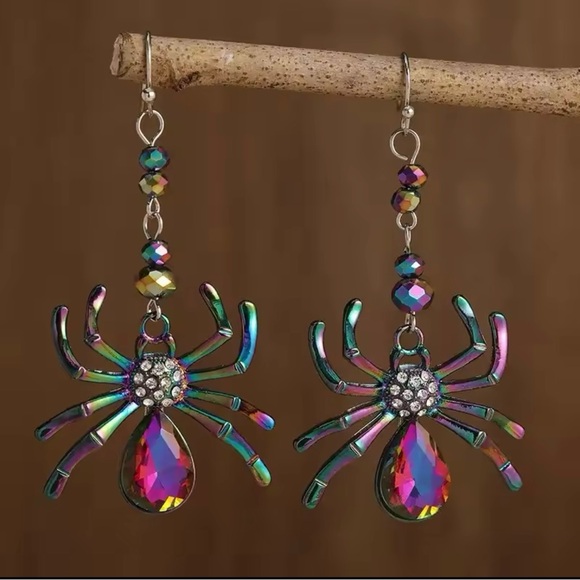 COPY - Halloween spider earrings all Crystal - Picture 3 of 5